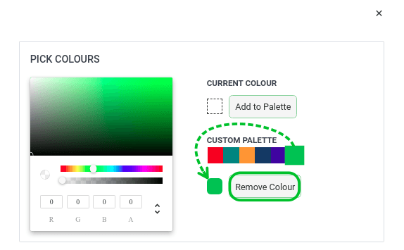 Delete colour from custom palette